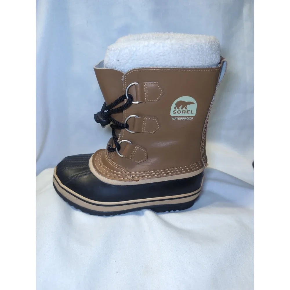 Sorel Little Kids Youth Size 1 Brown Black Waterproof Insulated Snow Boots